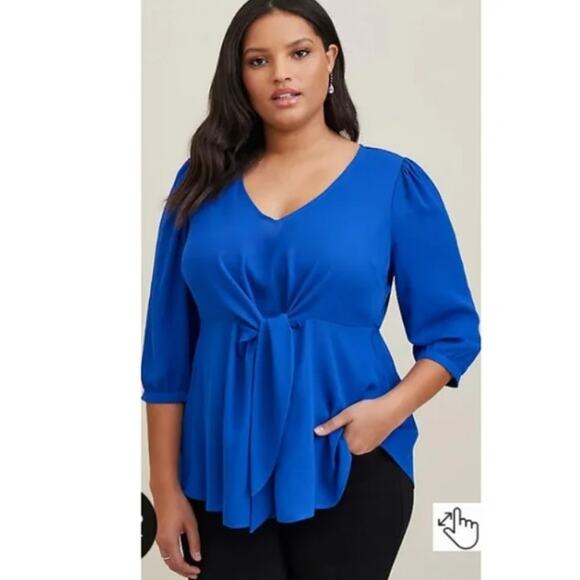 Torrid Georgette‎ Tie Front Blue Blouse Size 2 NWT - Picture 1 of 10